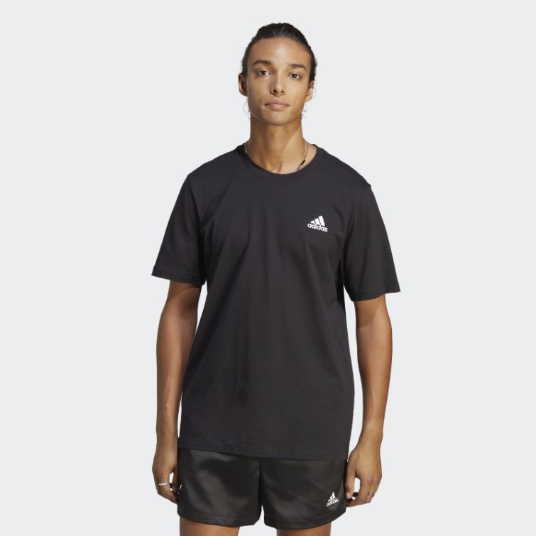 Adidas Essentials Single Jersey Brodé Petit Logo T-shirt Noir