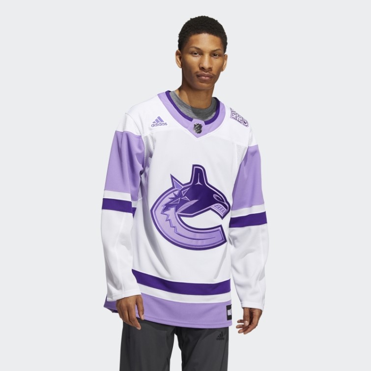 Adidas White Canucks Hockey Lutte Contre Le Cancer Maillot