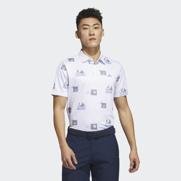 Adidas Polo Imprimé Allover Blanc