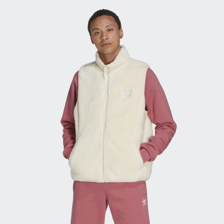 Gilet Réversible Adidas Essentials+ Blanc En Polaire Duveteuse