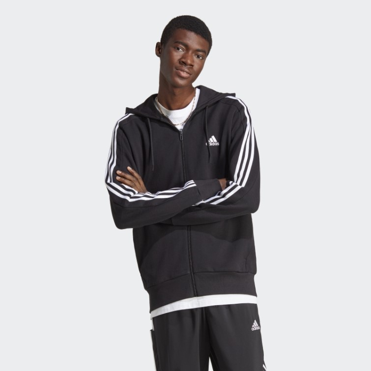 Adidas Essentials French Terry 3-stripes Full-zip Hoodie Blanc Fashion