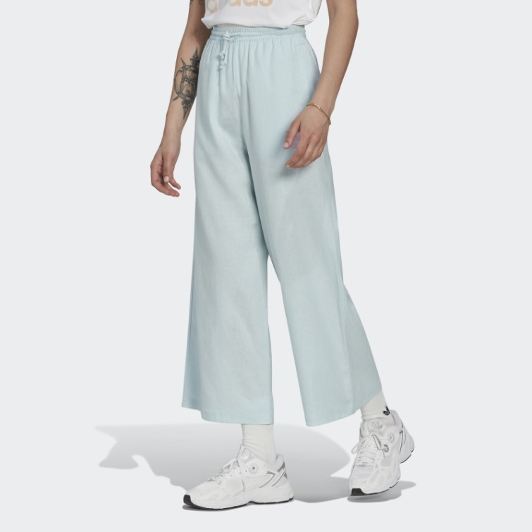 Adidas Pantalon Large En Lin 7/8 Bleu