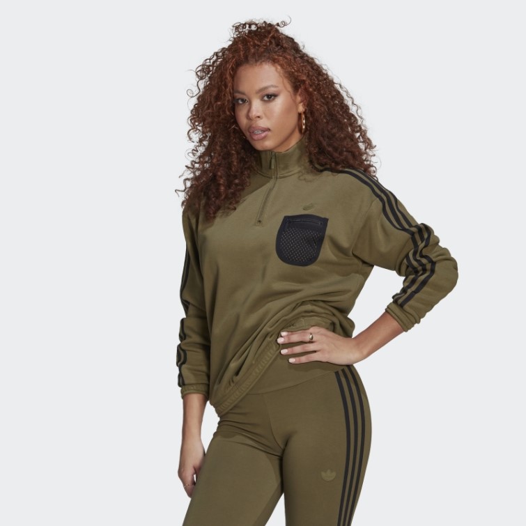 Sweat Adidas Olive à Fermeture éclair