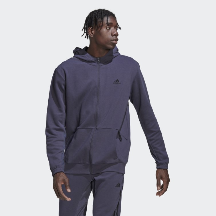 Sweat à Capuche Zippé Bleu Marine Adidas Aeroready Yoga