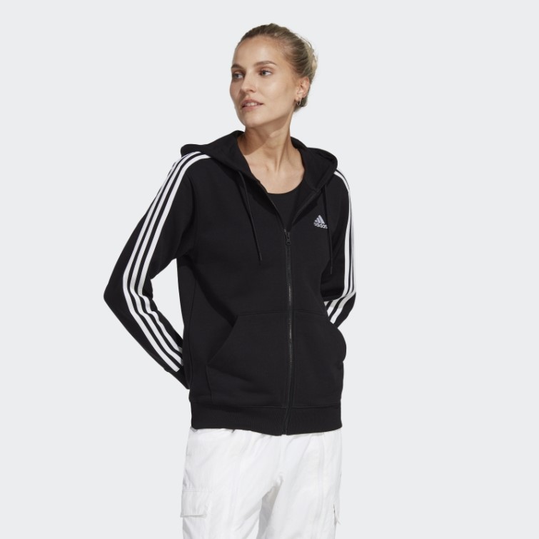 Adidas Essentials 3-stripes French Terry Sweat à Capuche Full-zip Noir