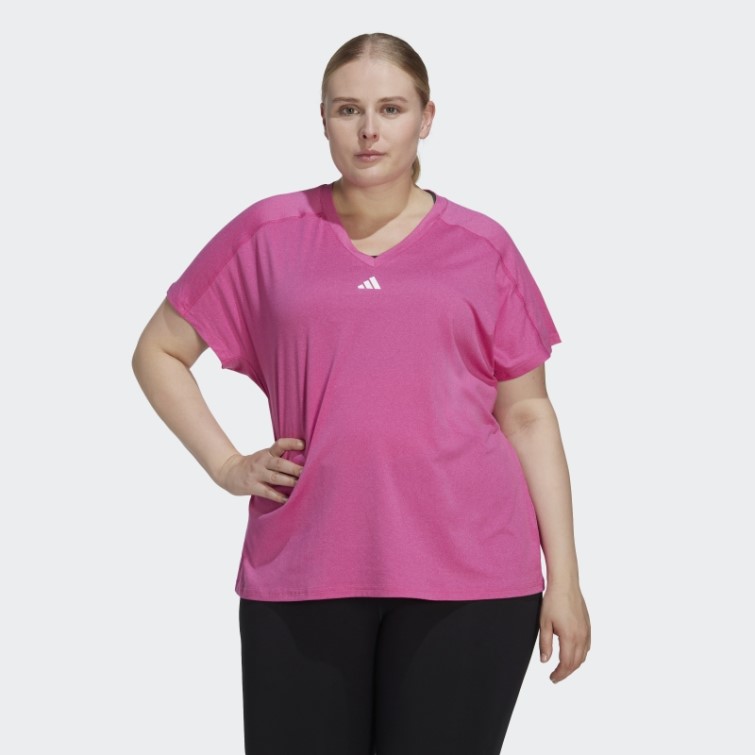 Aeroready Train Essentials T-shirt à Col En V à Logo Minimal (taille Plus) Fuchsia Adidas