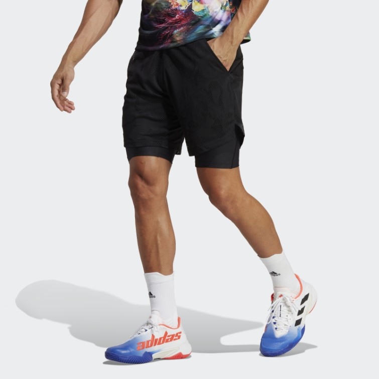 Adidas Noir Melbourne Tennis Deux-en-un Short 7 Pouces