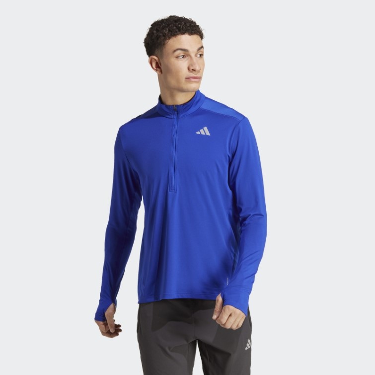 T-shirt 1/2 Zip Adidas Propriétaire De La Course Bleu