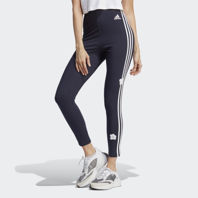 Adidas Legging Taille Haute En Coton à 3 Bandes Et Encre Avec Patchs De Fleurs En Chenille