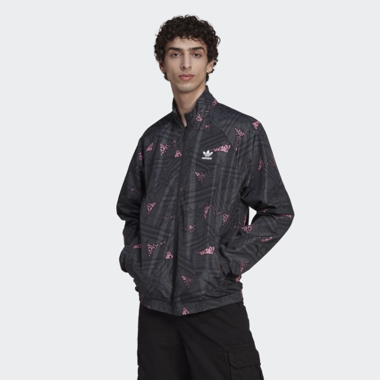 Adidas Rekive Trefoil Haut De Survêtement Imprimé Noir Fashion
