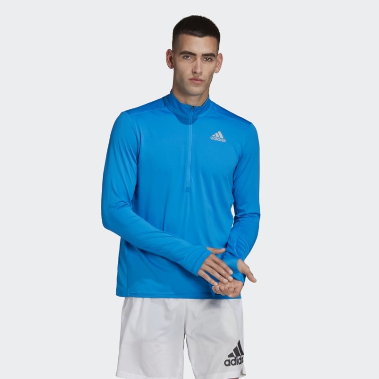 Adidas Possède La Course 1/2 Zip T-shirt à Manches Longues Bleu Rush