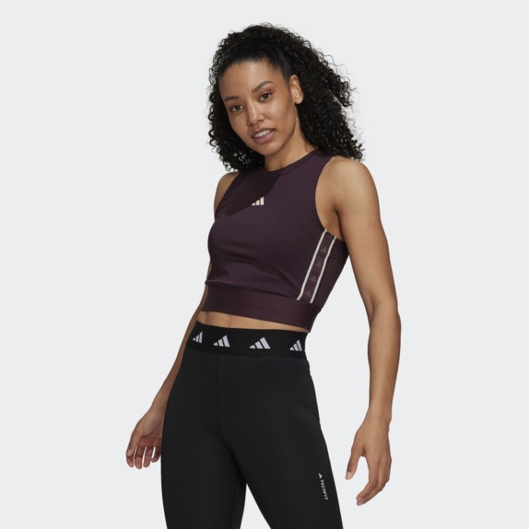 Crop Top D'entraînement Techfit Avec Bande Griffée Bordeaux Adidas