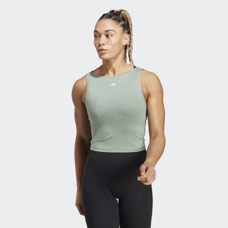 Débardeur Court Adidas Yoga Studio Vert Argent