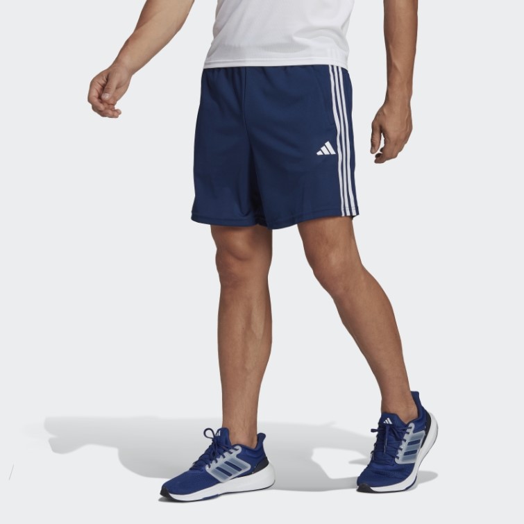 Adidas Short D'entraînement Bleu Foncé En Piqué 3 Bandes Train Essentials
