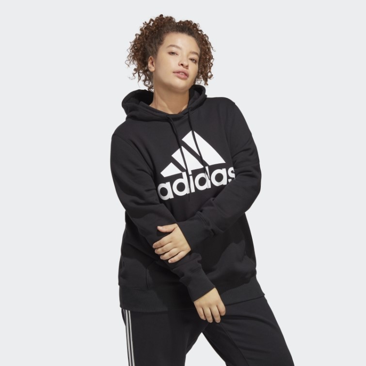 Sweat à Capuche Regular En Molleton à Gros Logo Essentials Noir (taille Plus) Adidas