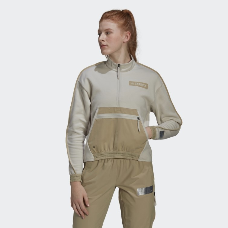 Sweat-shirt Couche Intermédiaire à Poche Demi-zip Randonnée Terrex Adidas Aluminium