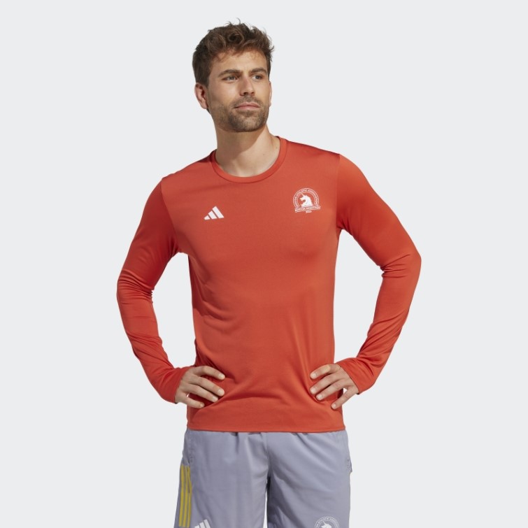 T-shirt Manches Longues Marathon De Boston 2023 Adidas Rouge