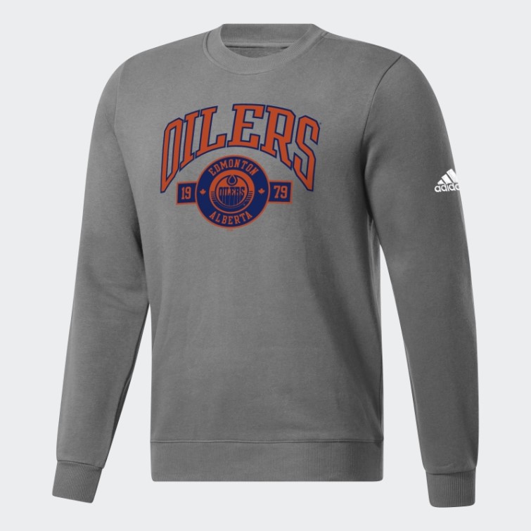 Sweat Ras Du Cou En Molleton Gris Oilers Adidas