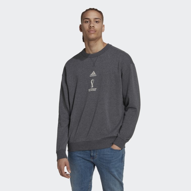 Adidas Sweat Emblème Officiel Coupe Du Monde Fifa 2022 Gris Foncé Chiné