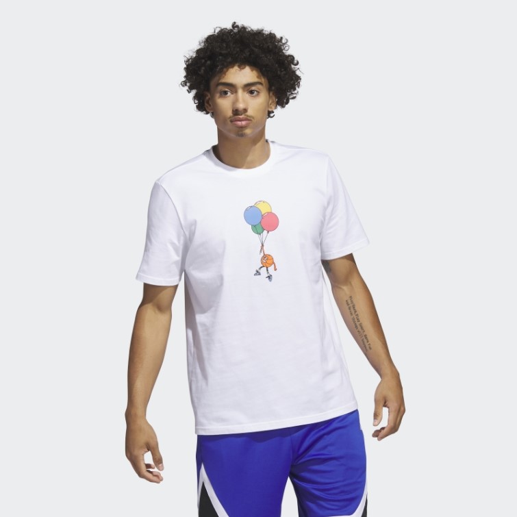 T-shirt Graphique De Basket-ball à Petites Rayures Blanc Adidas