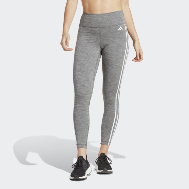 Legging Adidas Train Essentials 3-stripes Taille Haute 7/8 Gris Foncé Chiné