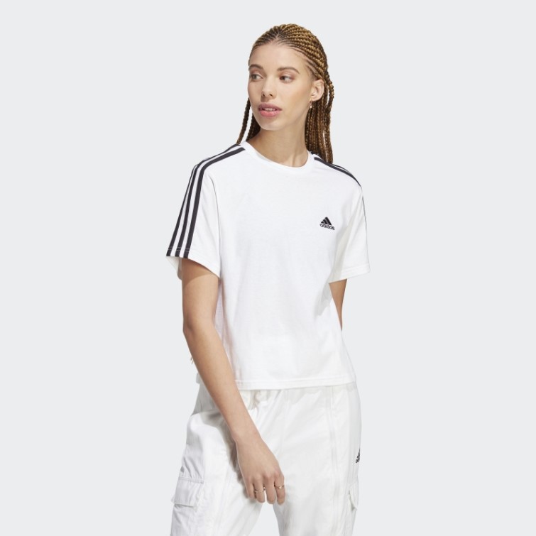 Crop Top Jersey Simple 3 Bandes Essentials Gris Moyen Adidas