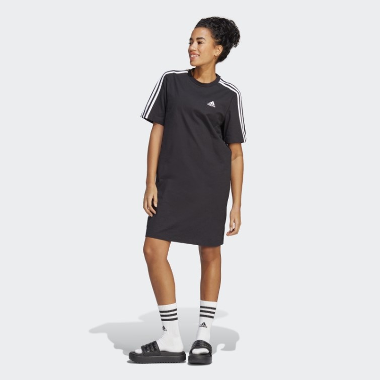 Adidas Essentials 3-stripes Single Jersey Robe T-shirt Boyfriend Noir