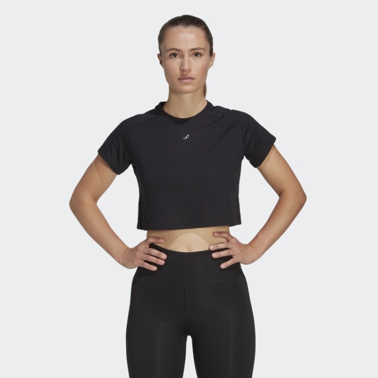 Aeroready Train Essentials 3 Bar Logo Crop Tee Adidas Noir
