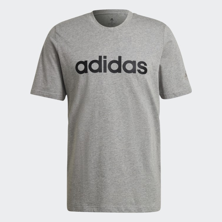 T-shirt à Logo Linéaire Brodé Essentials Gris Moyen Adidas