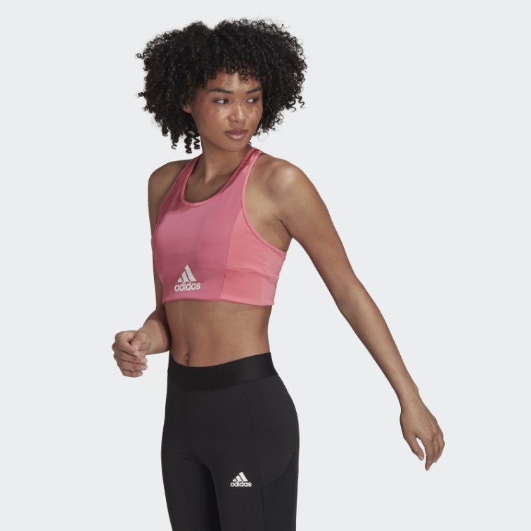 Adidas Rose Ton Aeroready Conçu 2 Mouvement Logo Soutien-gorge De Sport Rembourré Haut