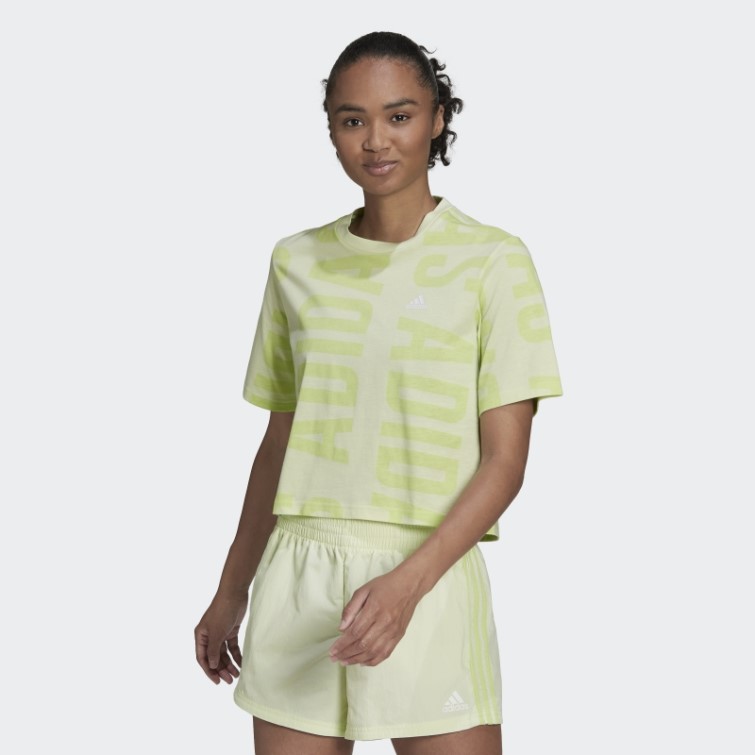 Adidas Essentials T-shirt Court Oversize à Imprimé Allover Lime