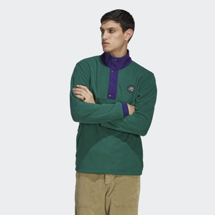 Adidas Veste Polaire Quart De Bouton Pression Vert Wander Hour