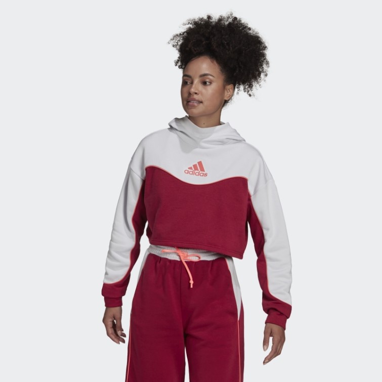 Sweat à Capuche Essentials Colorblock 3 Bandes Bordeaux Adidas