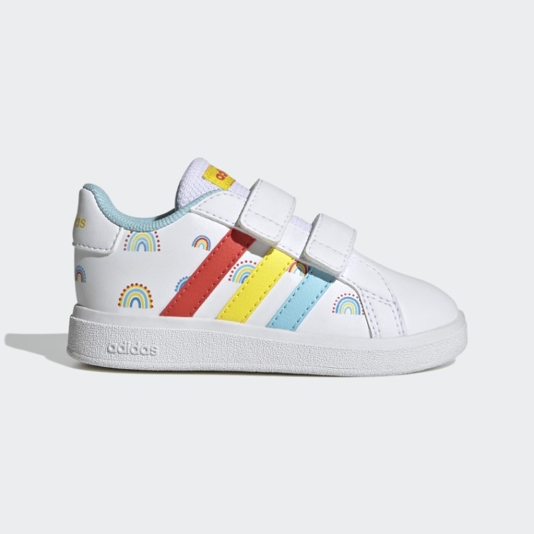 Adidas Grand Court Durable Lifestyle Court Chaussures à Scratch à Deux Brides Blanches