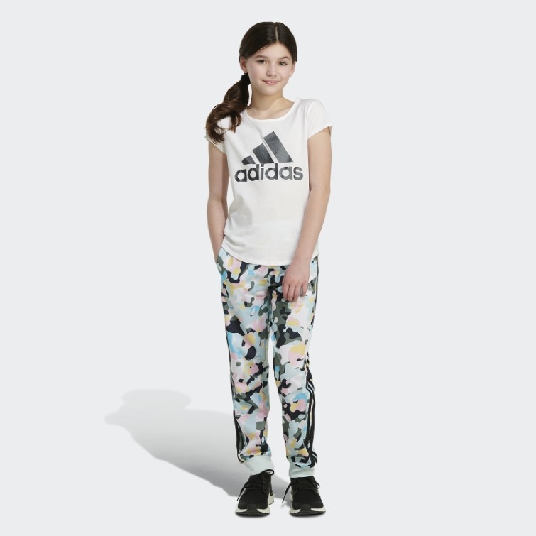 Adidas - Jogging Blanc En Tricot à 3 Bandes Et Imprimé Sur L'ensemble