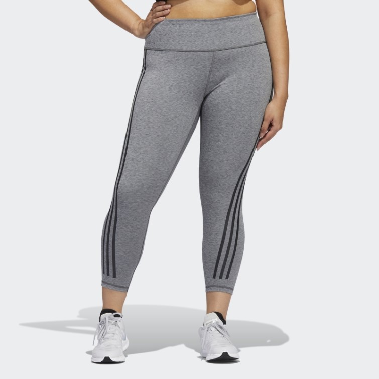 Adidas Optime Trainicons 3-stripes 7/8 Leggings (grande Taille) Gris Foncé Chiné