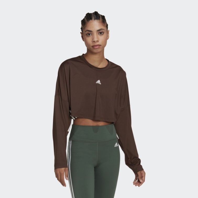 Sweat Oversize Léger Adidas Hyperglam Cut 3 Bandes Marron