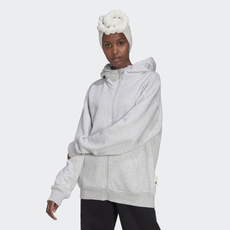Sweat à Capuche Zippé Adidas Studio Lounge Fleece Gris Clair Chiné