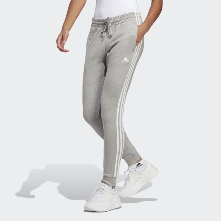 Pantalon à Revers En Molleton à 3 Bandes Essentials Adidas Gris Moyen