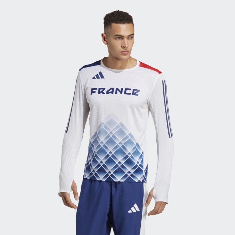 Top Adidas Adizero Promo Blanc à Manches Longues