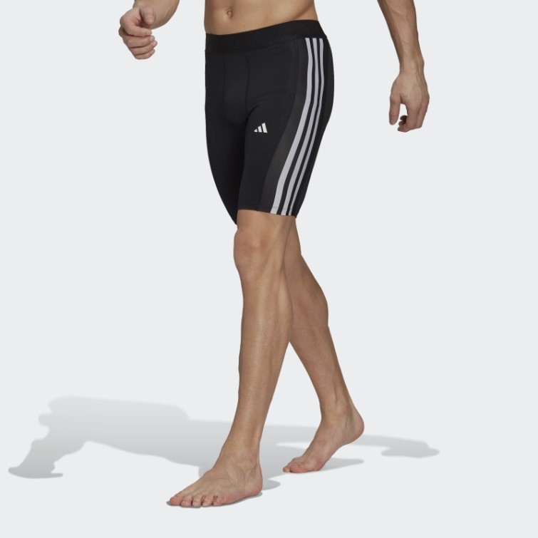Collants Courts D'entrainement Techfit 3 Bandes Adidas Noir