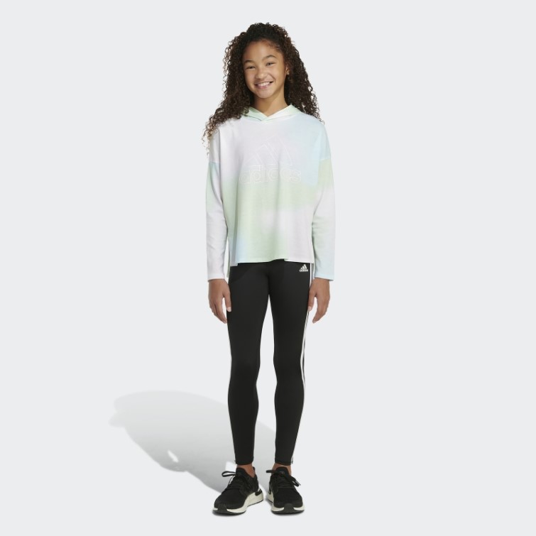 Adidas T-shirt Blanc à Capuche Et Ourlet Arrondi à Imprimé Intégral Et Manches Longues