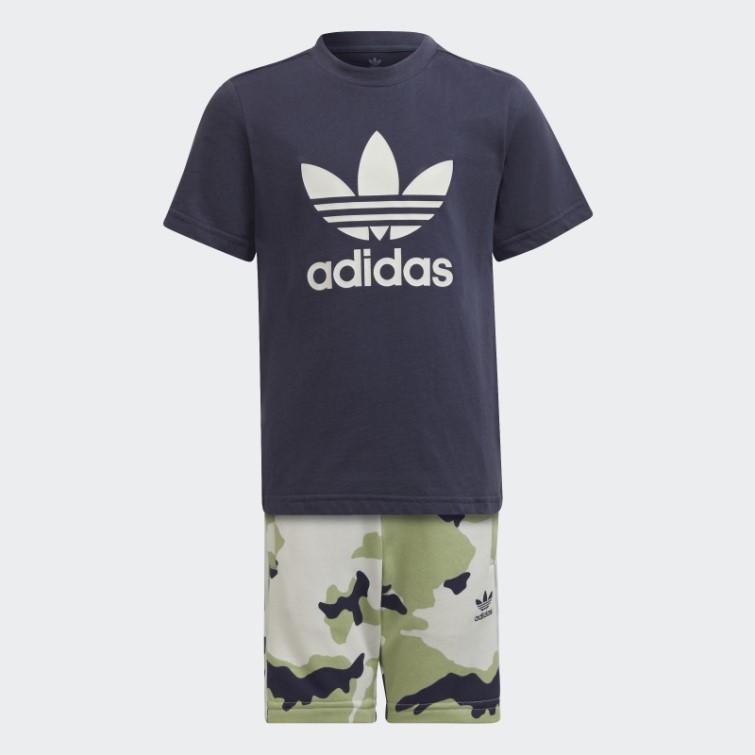 Ensemble Short Et T-shirt Camouflage Adidas Bleu Marine