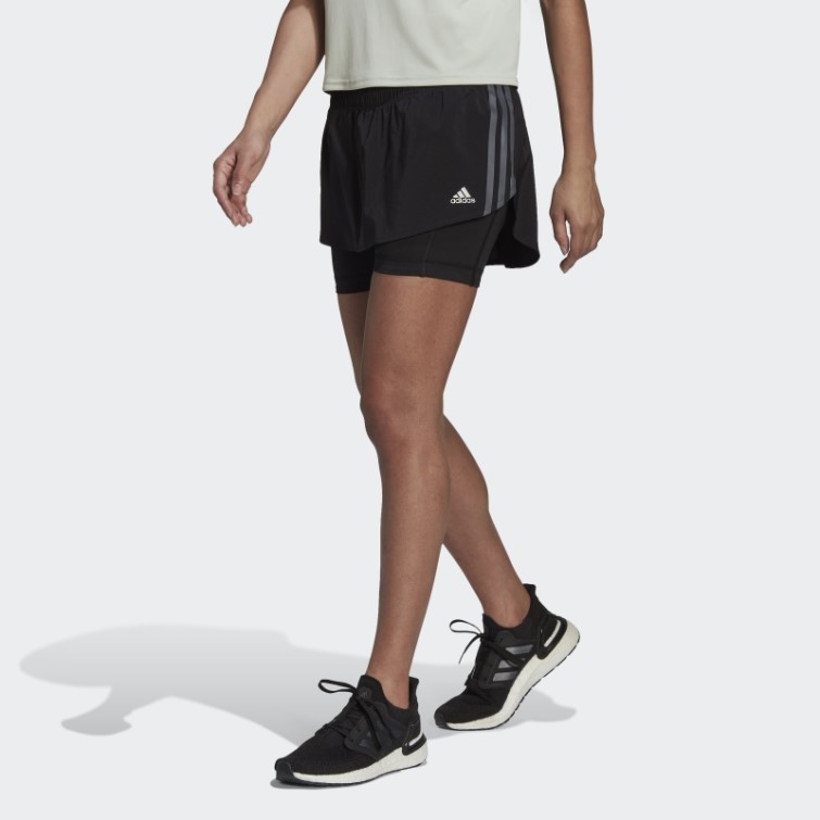 Adidas Short De Course Noir à 3 Bandes