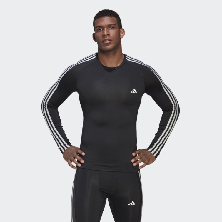T-shirt à Manches Longues Adidas Techfit 3-stripes Training Noir
