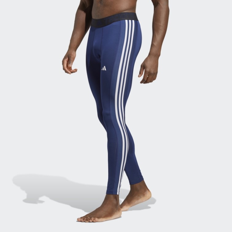 Collant Long D'entraînement Techfit 3 Bandes Adidas Bleu Foncé