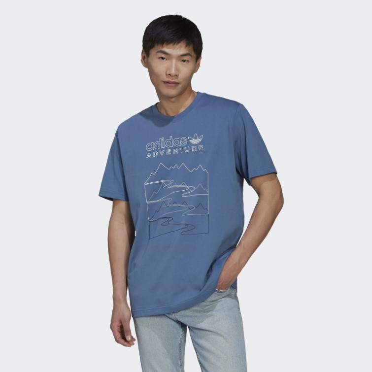 Adidas Aventure Mountain Front T-shirt Mode Altéré Bleu