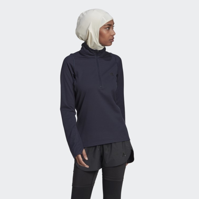 Sweat-shirt à Manches Longues Et Demi-zip Run Fast Encre Adidas
