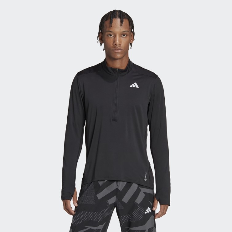 T-shirt Noir Adidas Own The Run 1/2 Zip