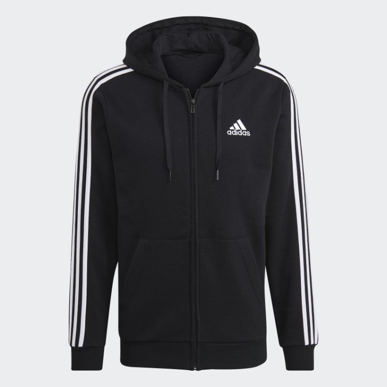 Sweat à Capuche Zippé En Polaire 3 Bandes Essentials Adidas Noir